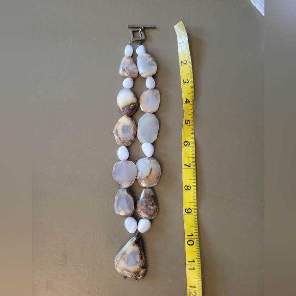 Natural Polished Stone Rock Slices Heavyweight Vintage Necklace Primitive MCM - Picture 9 of 10